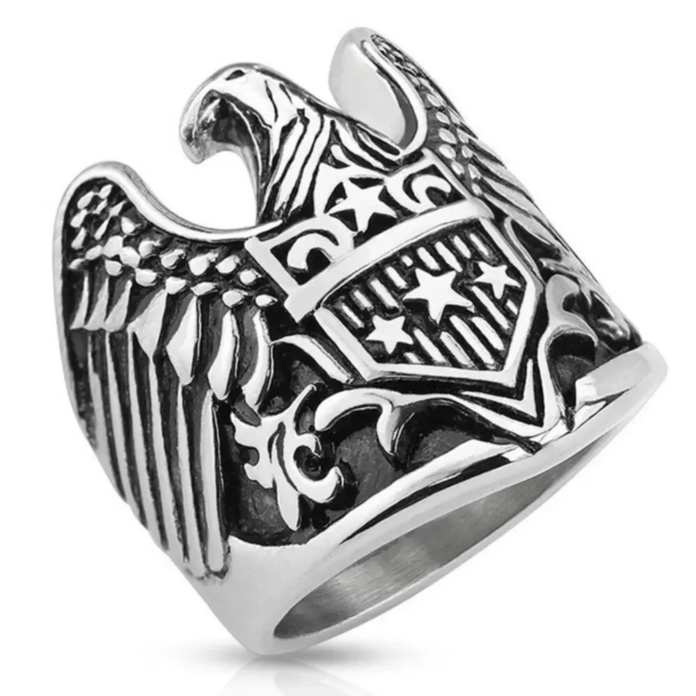 316L stainless steel Eagle silver biker ring size‎ 10